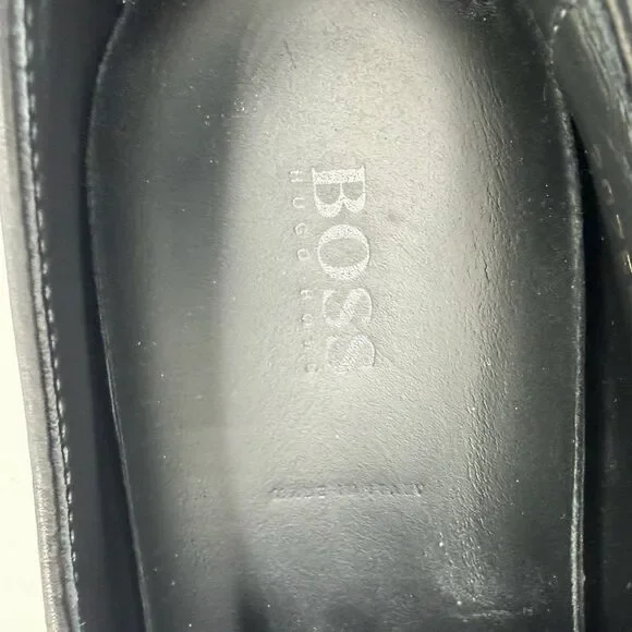 Hugo Boss Men’s 8 Black Leather Derby Wingtip Dress Shoes Woven Panels Lace-Up - Picture 6 of 8